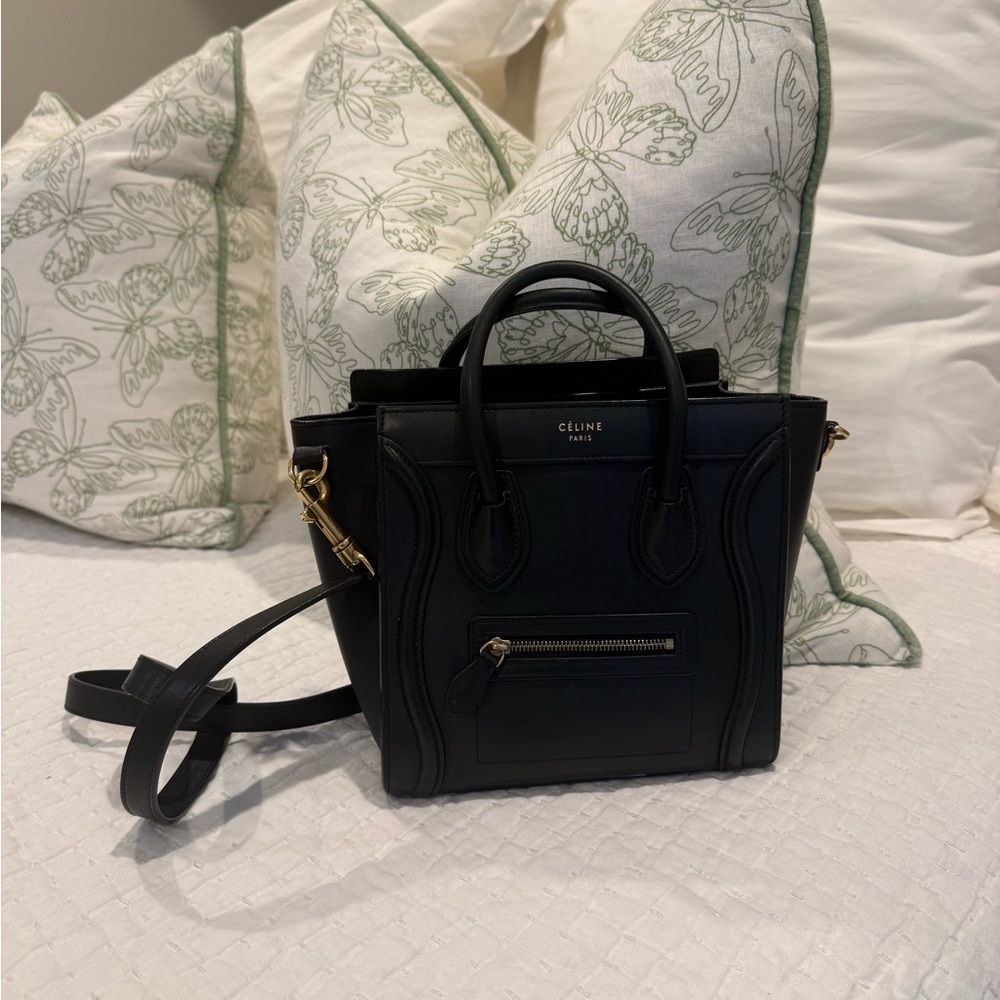 Celine Black Leather Luggage Nano Bag